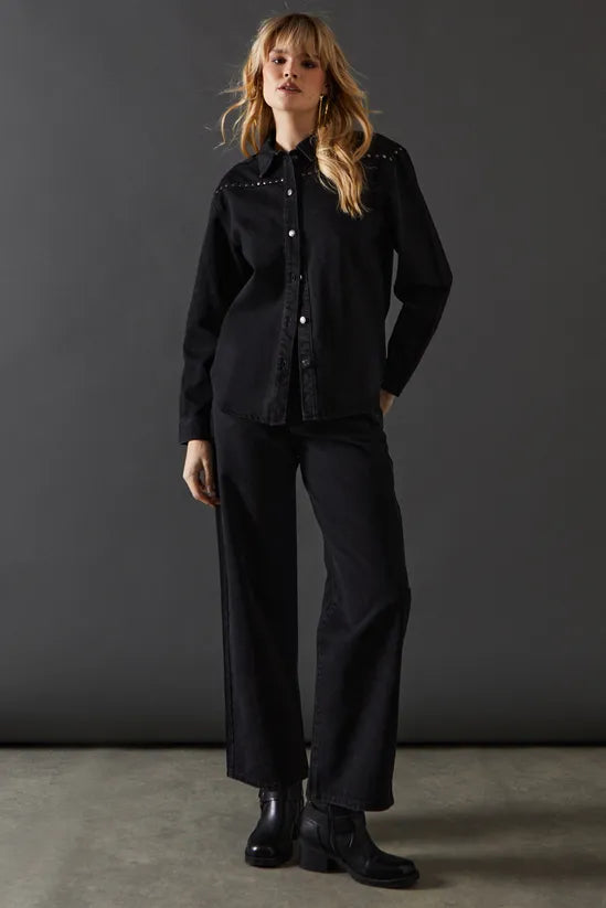Denim Stud Yoke Oversized Shirt