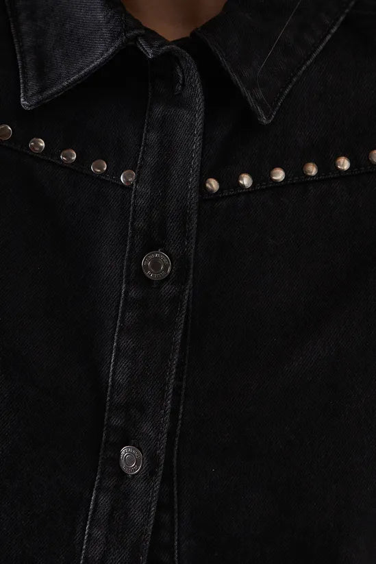 Denim Stud Yoke Oversized Shirt