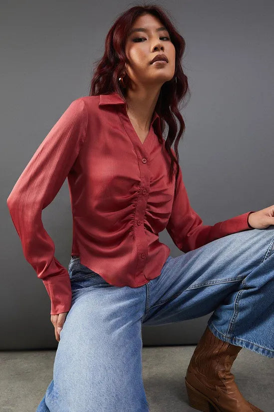 Satin Ruched Front Shirt