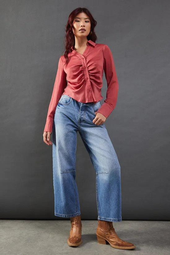 Satin Ruched Front Shirt