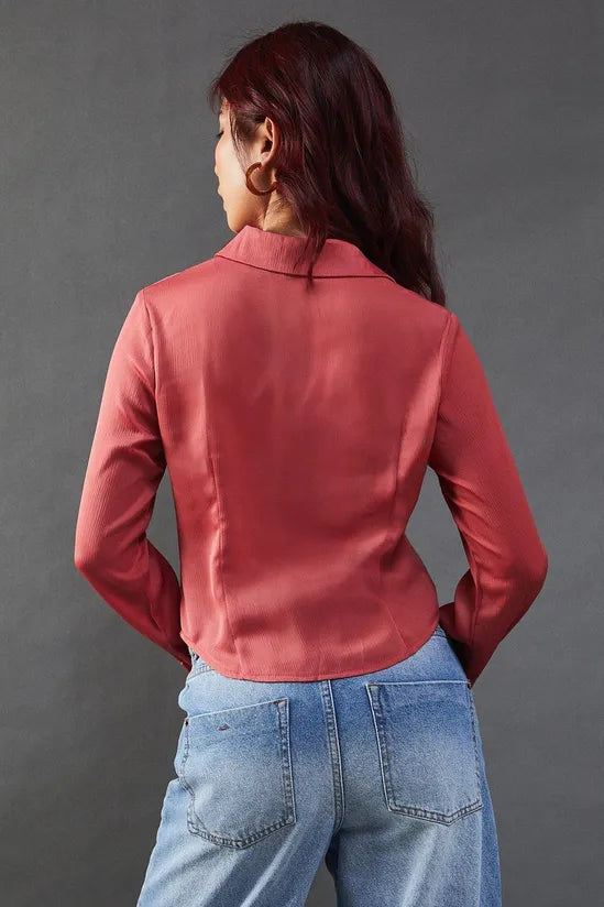 Satin Ruched Front Shirt