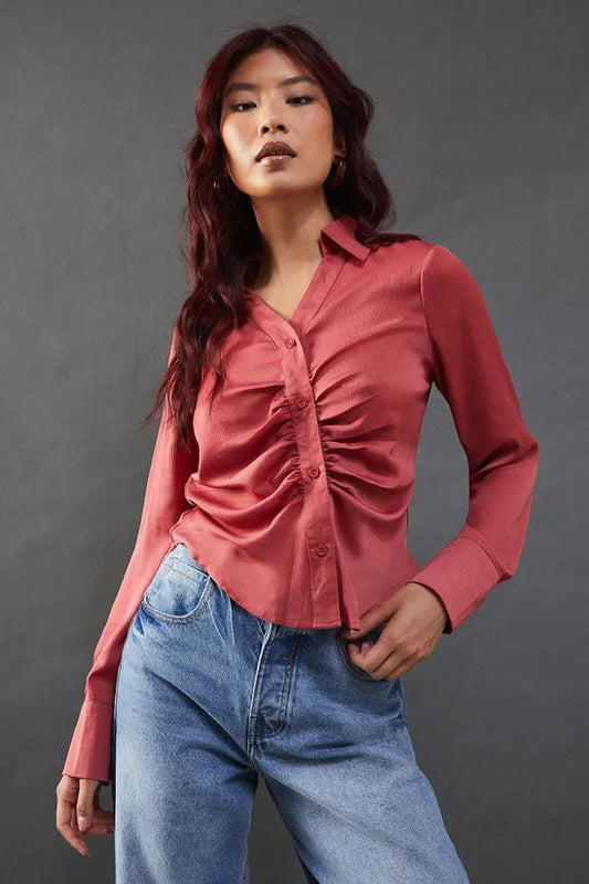 Satin Ruched Front Shirt