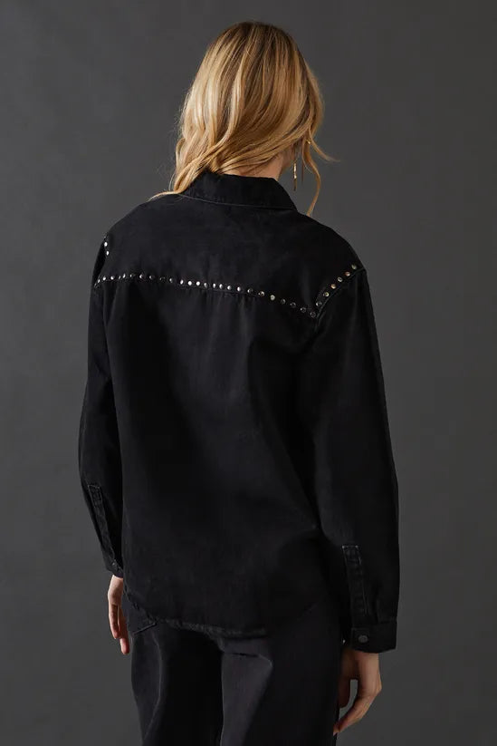 Denim Stud Yoke Oversized Shirt