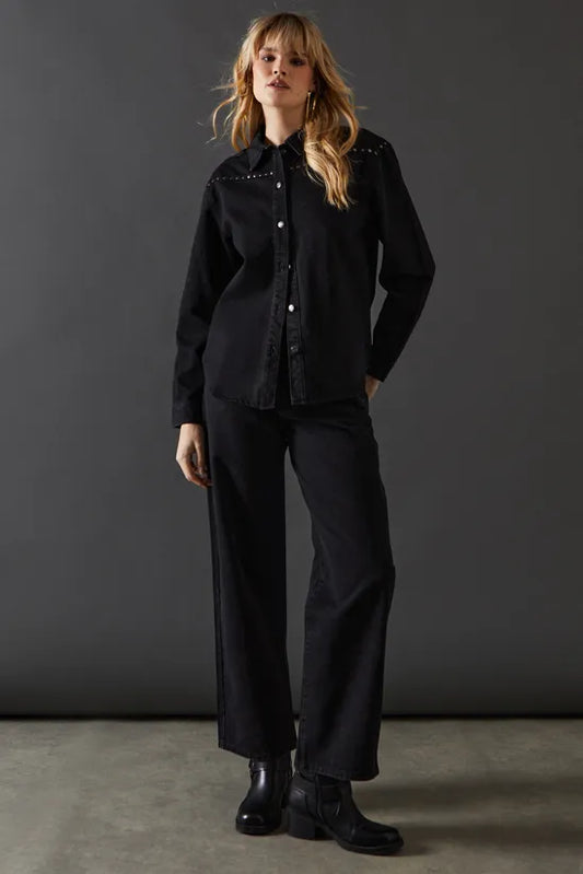 Denim Stud Yoke Oversized Shirt