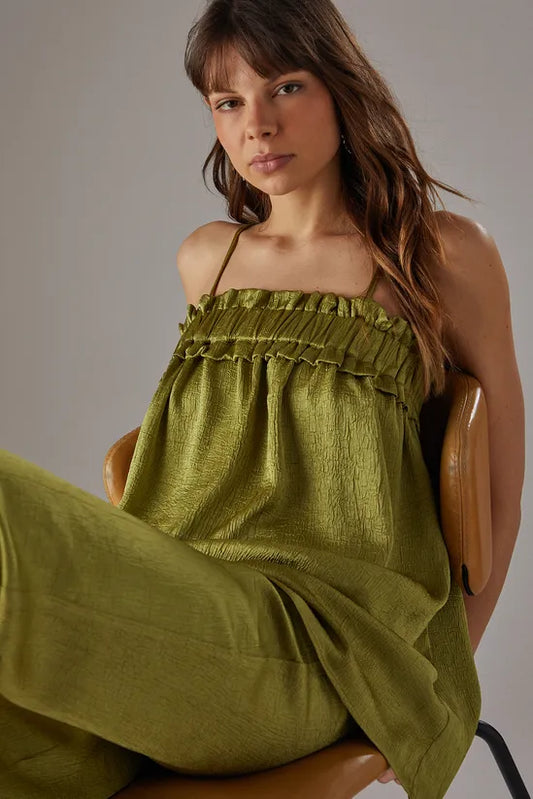 Crushed Satin Strappy Bandeau Top