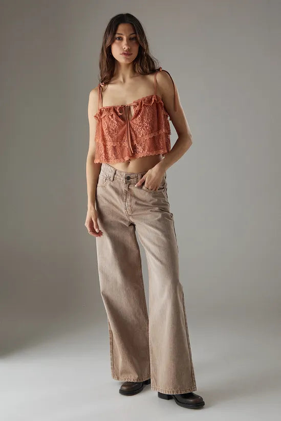 Bohemian Lace Strappy Cropped Cami Top