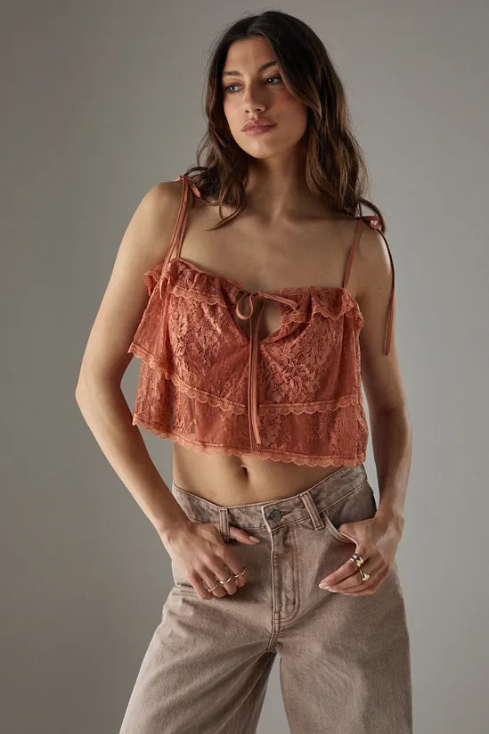 Bohemian Lace Strappy Cropped Cami Top
