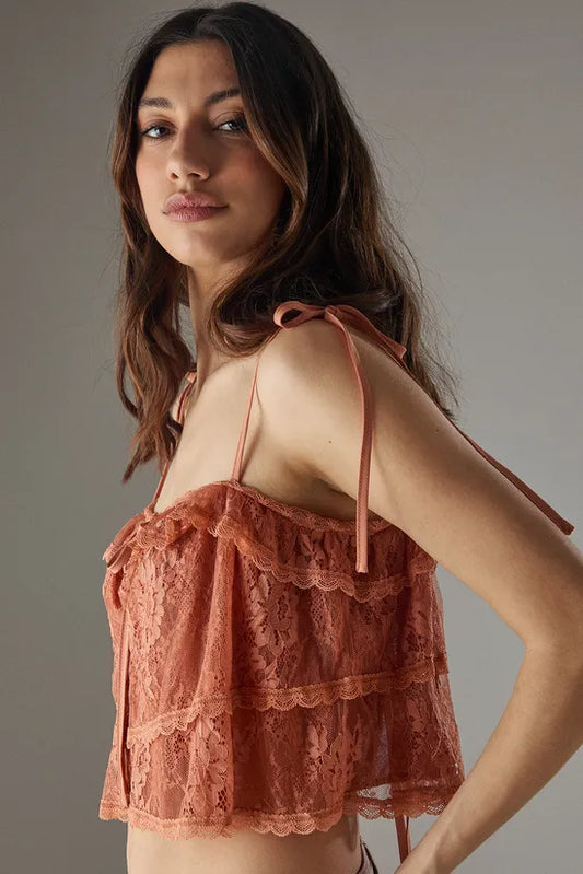Bohemian Lace Strappy Cropped Cami Top