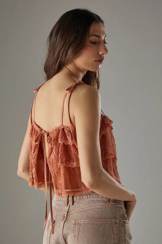 Bohemian Lace Strappy Cropped Cami Top