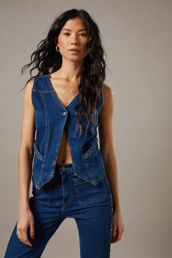 Button Front Denim Waistcoat Co-ord