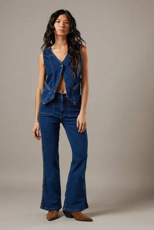 Button Front Denim Waistcoat Co-ord
