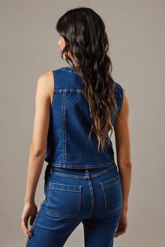 Button Front Denim Waistcoat Co-ord