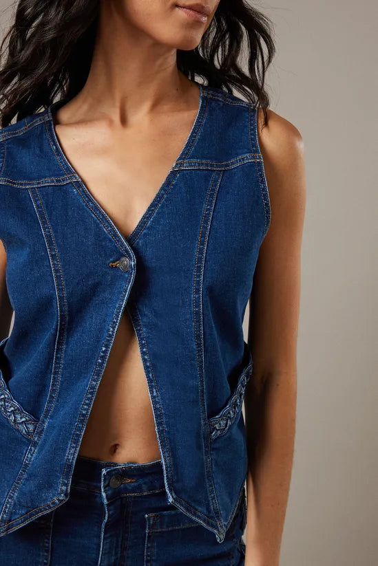 Button Front Denim Waistcoat Co-ord